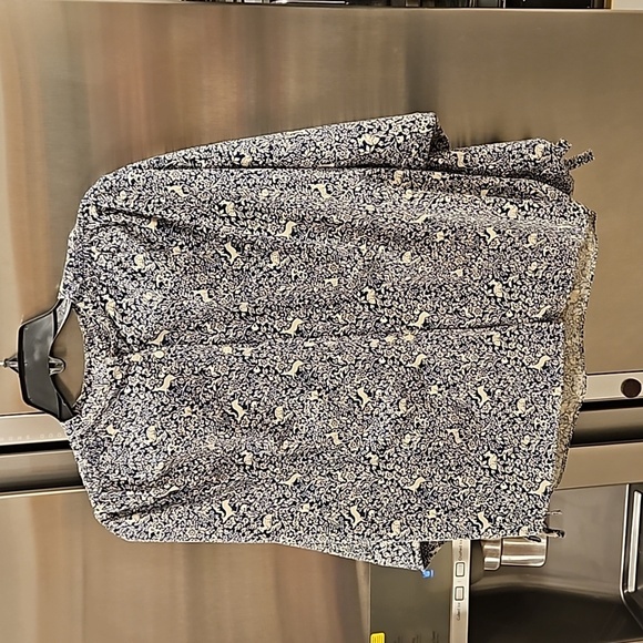 💕DOEN💕 O'Keeffe Top ~ Cream Blue Prancing Fawn Print Medium NWOT - Picture 7 of 14